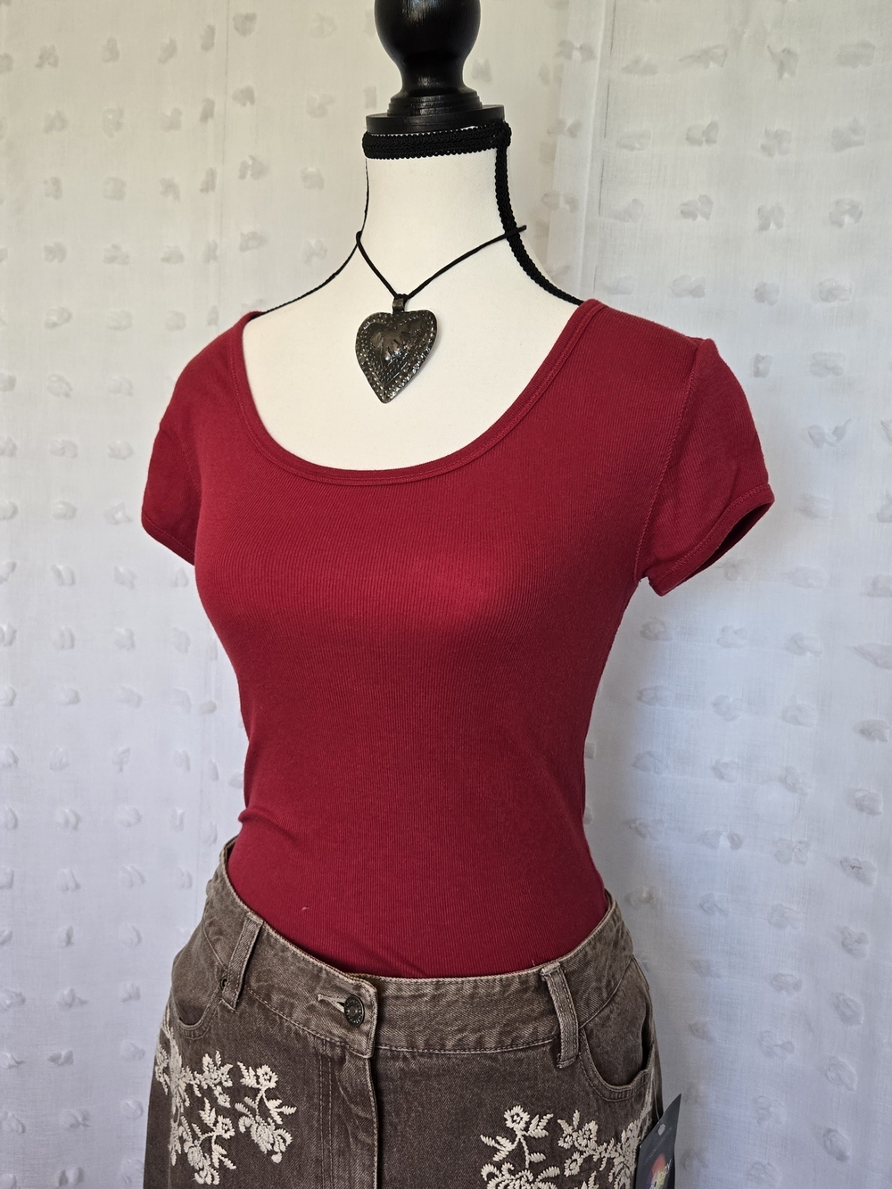 Y2K So Wear It Declare It Women's Red Scoop Neck Short Sleeve Top